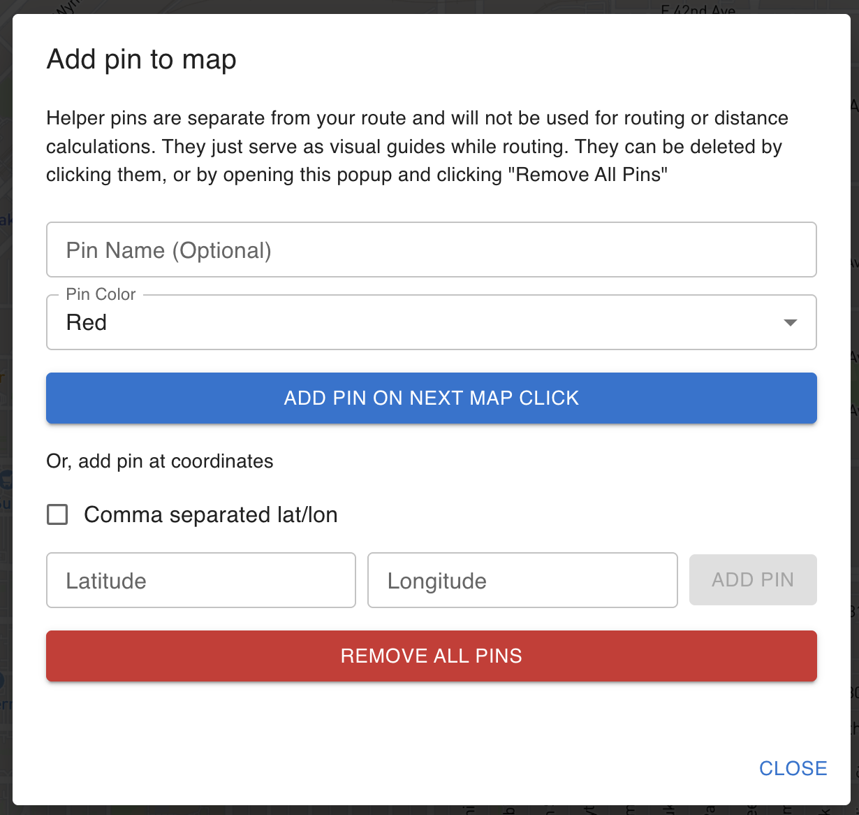 Add/Remove Pins popup