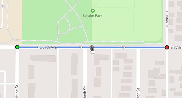 Hovering the mouse over a line reveals the add new waypoint in line marker