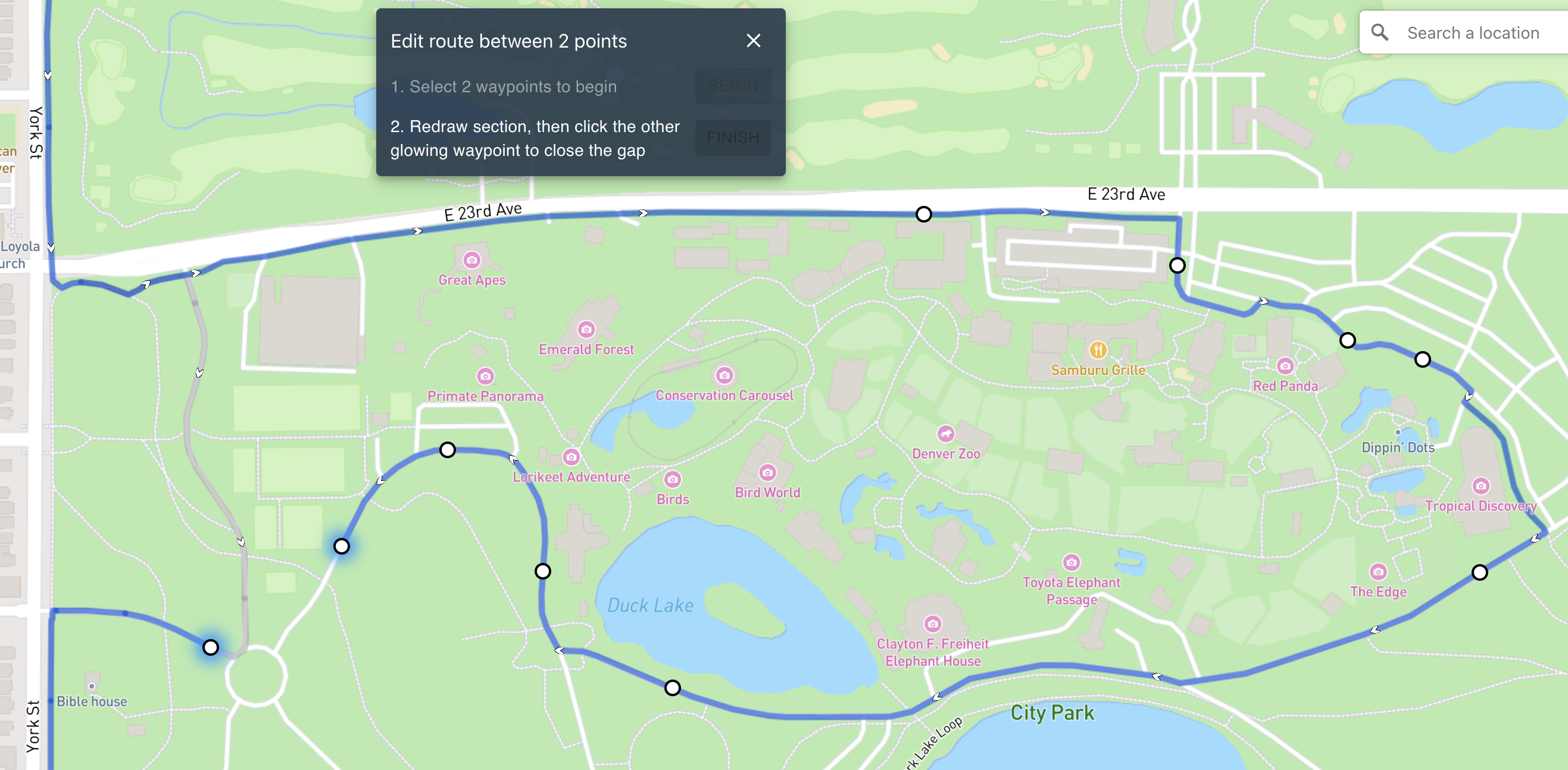 Redrawing route section
