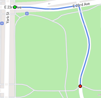 Routing with the slider all the way toward Roads